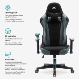 Herní židle Sracer R6 s područkami nosnost 130 kg černá-šedá benefity 2