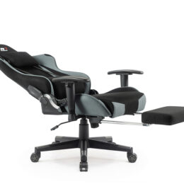 Herní židle Sracer R7 s područkami a podnožkou nosnost 130 kg černá-šedá sklopená