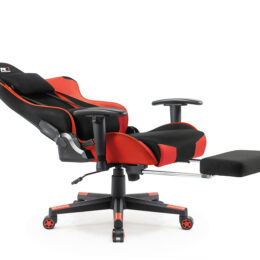 Herní židle Sracer R7 s područkami a podnožkou nosnost 130 kg černá-červená sklopená